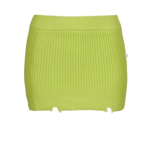 SER.O.YA Neon Green Knit Mini Skirt Distressed Y2K‎ Style Ribbed Summer Fashion - Picture 1 of 2
